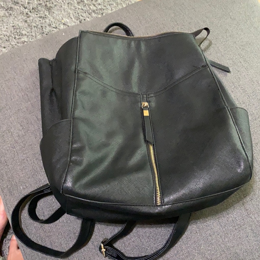New look black fake leather backpack